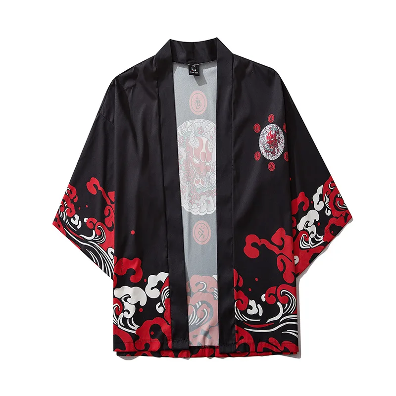 Японское кимоно с демоном мужская рубашка кардиган Yukata Man Haori Obi одежда