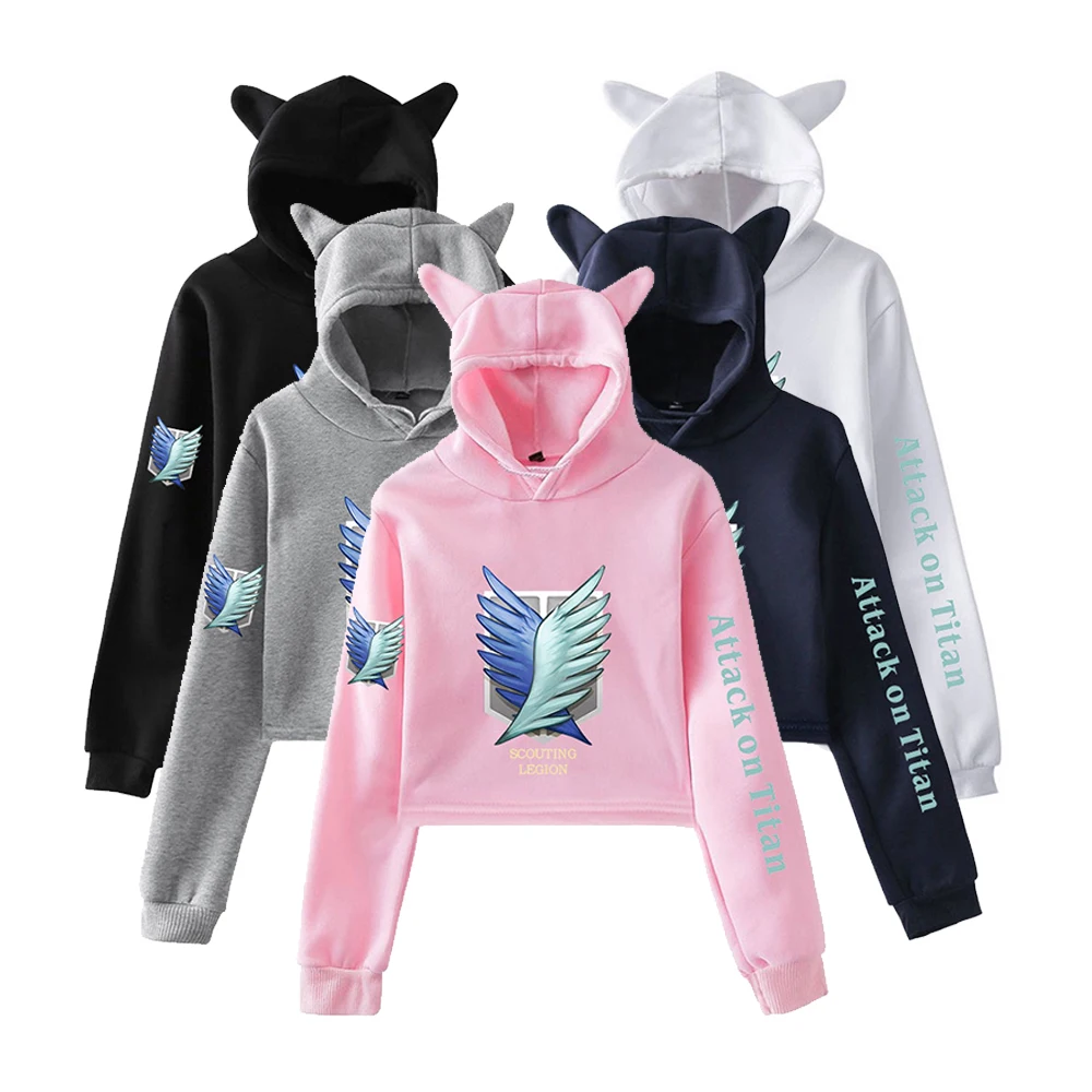 

Anime Attack on Titan Hoodie Women Spring Long Sleeve Sweatshirt Cute Cat Ear Casual Girls Top Clothes Attacking Giant Printed