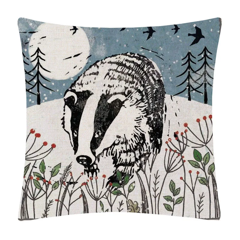 Cartoon Badger Animal Cushion Covers Linen Throw Pillow Cover 45X45cm Sofa Decoration | Дом и сад