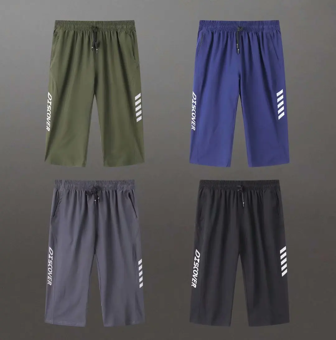 

Men Running Cropped Pants Ice silk Summer Quick Dry Training Fitness 3/4 Trousers Pocket Joggings Pant Male Gym Sweatpants