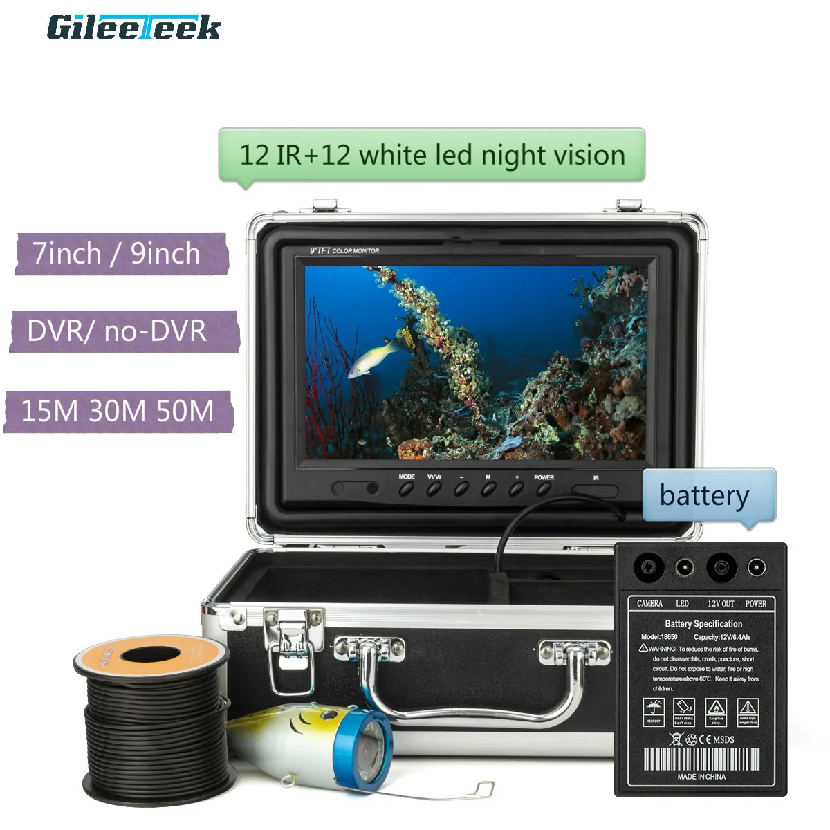 Продажа WF01B-plus Портативный 7 дюймов ЖК-дисплей монитор Рыболокаторы Водонепроницаемый подводный 1200TVL Рыбалка Камера для льда, озера и рыболовное суд...