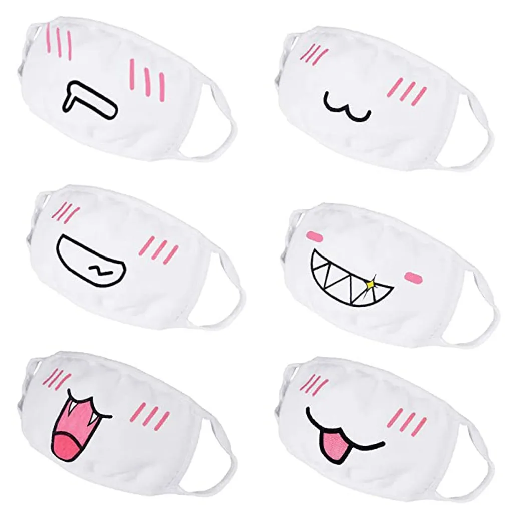 6 шт. многоразовые белые Милые Маски унисекс в стиле аниме маски Для Лица|Повязка
