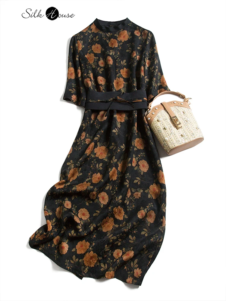 

Early Autumn Expensive Heavy Silk Xiangyun Yarn Chinese Modified Cheongsam Dress Female