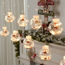 Christmas  Navidad LED Holiday Decoration Lamp With Ball  Santa Tree Curtain String Light For New Year 2022 Decor Home  Light