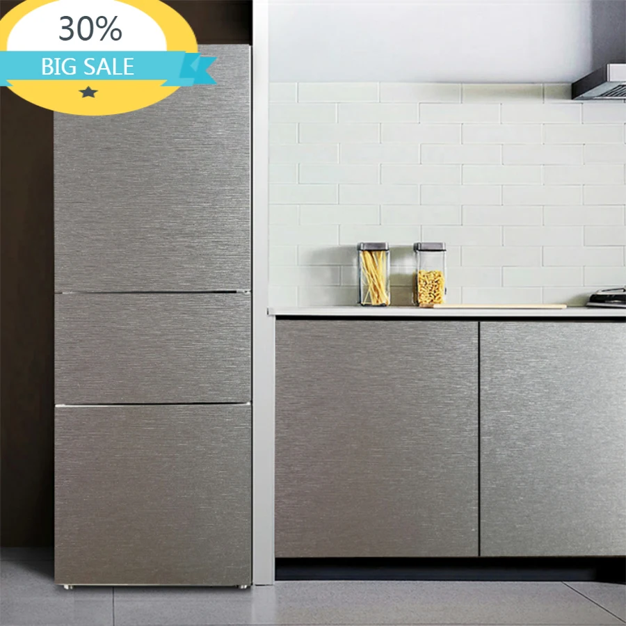 

Modern Silver Brushed Metal Furniture Decor Vinyl Self Adhesive Wallpaper Rolls Kitchen Cabinet Fridge Door PVC Waterproof Film