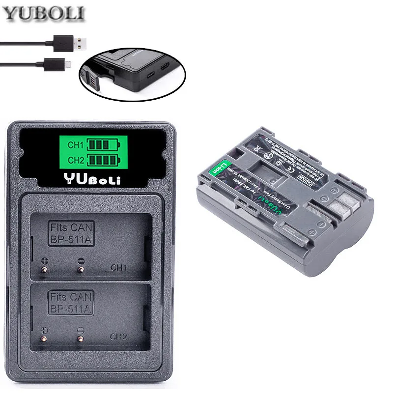 charger and 1battery 2 шт. BP-511 BP511 BP 511 511A BP-511A BP511A батареи и Зарядное устройство для Canon G6 G5 G3 G2 G1 EOS 300D 50D 40D 30D 20D 5D MV300i - Цвет: charger and 1battery