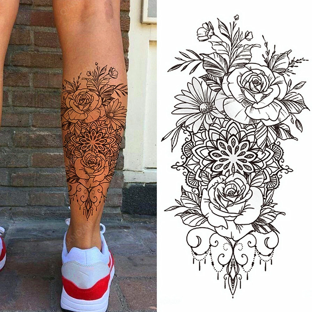 1pc Flower Rose Bouquet Chrysanthemum Women Waterproof Temporary Tattoos Stickers Leg Ankle Sexy Transfer Washable
