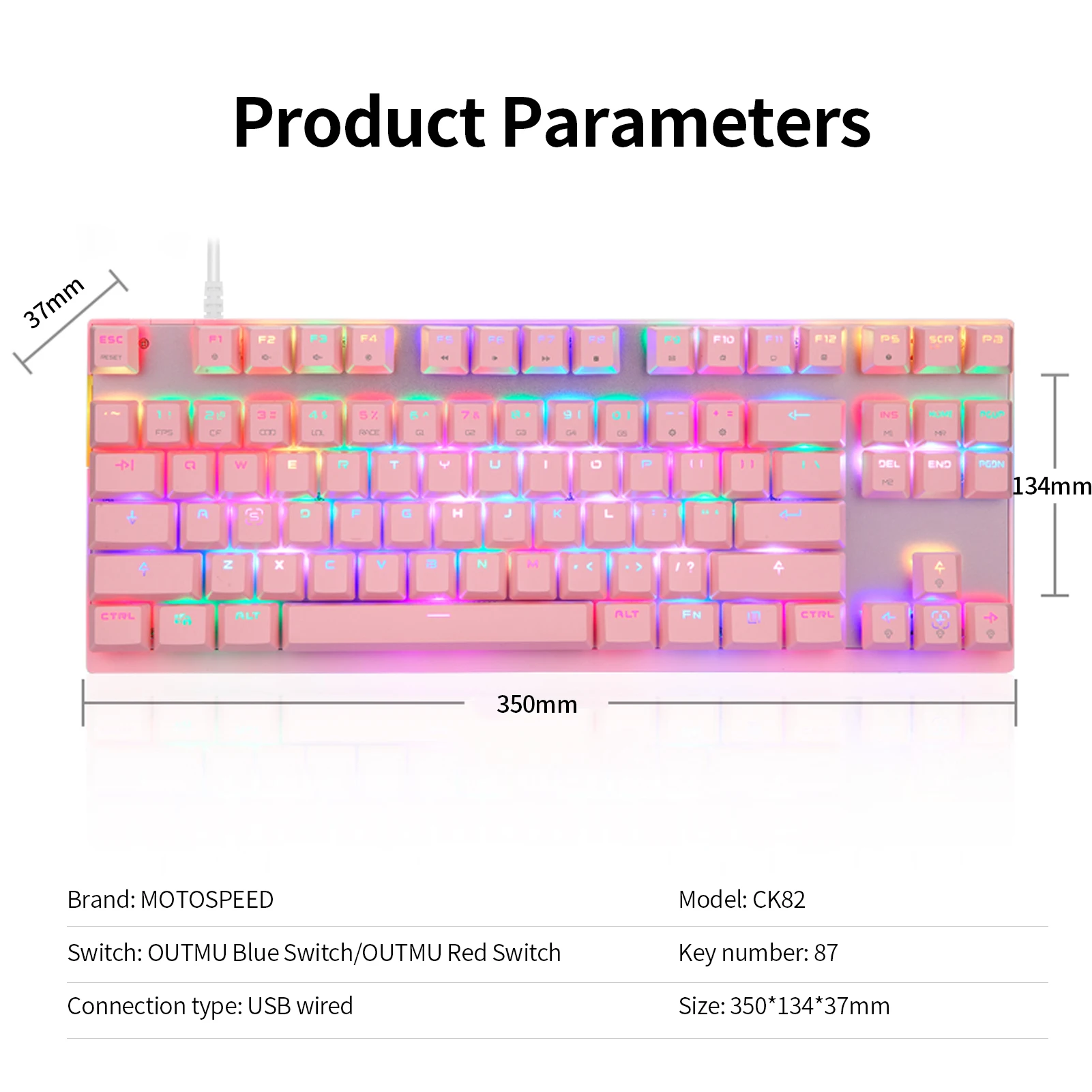 MOTOSPEED CK82 Механическая клавиатура 87 клавиш Игровая RGB с красным переключателем OUTMU