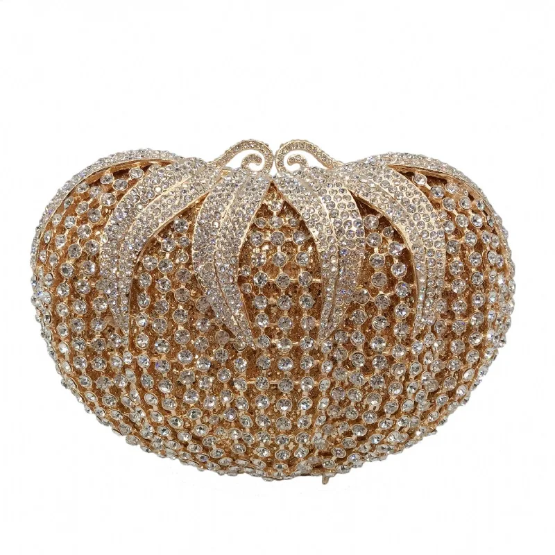 

XIYUAN Gold Silver Yellow Tomato Shape Woman's Handbag Crystal Lady Evening Formal Dinner Bag Female Diamond Party Clutch Wallet