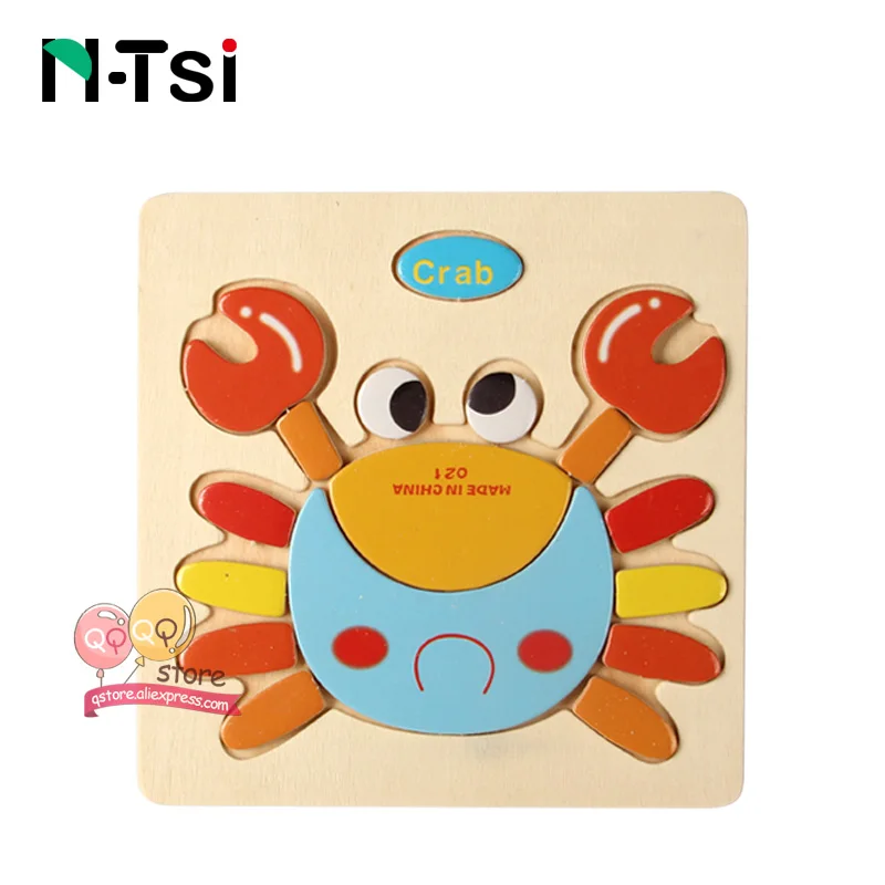 N-Tsi, детские деревянные головоломки, игрушки для малышей, Развивающие головоломки, Развивающие детские игрушки для детей, игры, Мультяшные животные, подарок, 3 года - Цвет: Crab