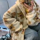 Новинка 2021, пушистая толстовка с рисунком медведя, зимняя теплая плюшевая Милая толстовка, Женская Корейская Свободная куртка в стиле ретро для мужчин и женщин