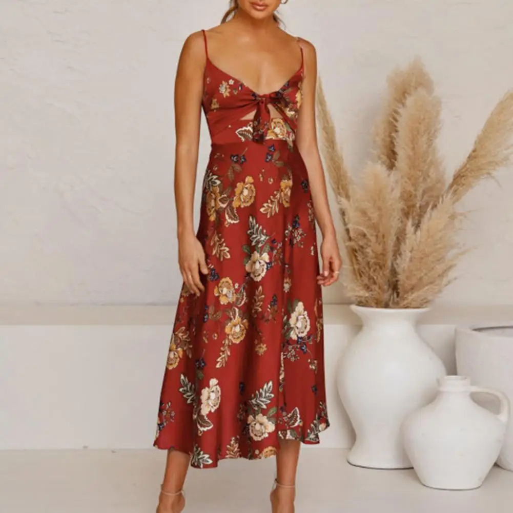 

Dropshipping!2021 Sexy women long skirt suspender dress V-neck tight-fitting floral print thin shoulder strap slit hem long dre