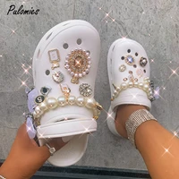 summer women shoes slippers with charms jewelry garden shoes wedges sweet antiskid female flip flops platform sandals for woman