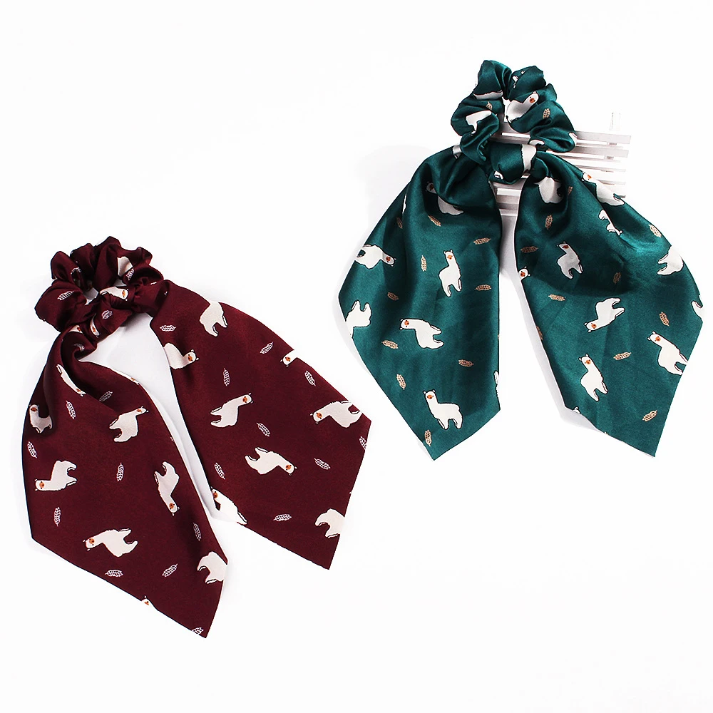 Резинка для волос атласный шелковый шарф с принтом милые заколки бантом женская