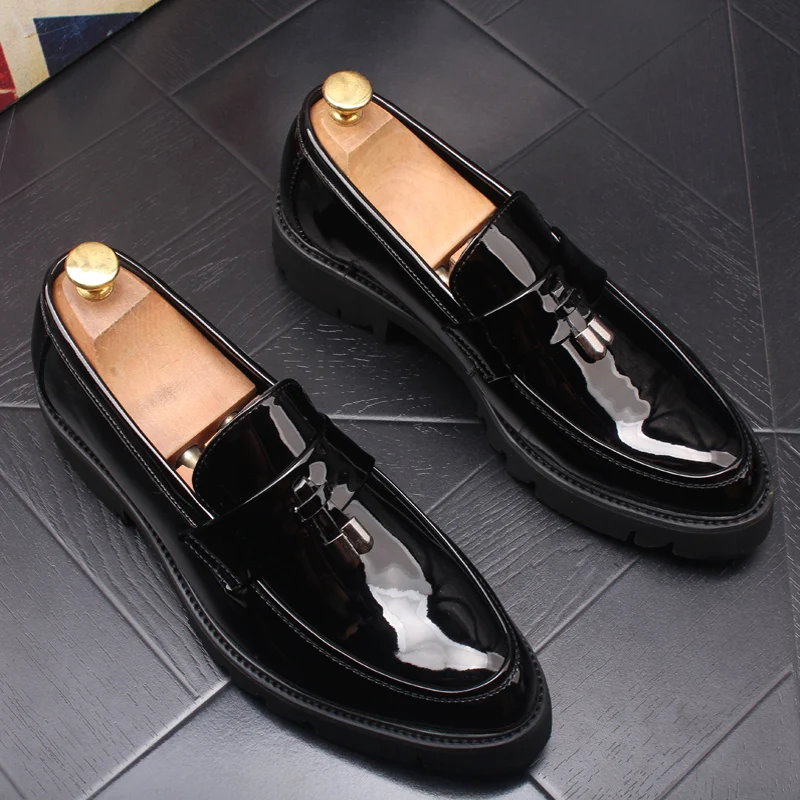 men fashion wedding party dresses black bright patent leather tassel shoes platform oxfords shoe gentleman loafer zapatos male | Обувь