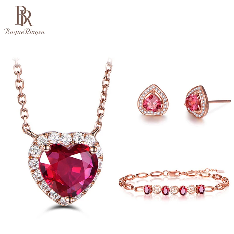 Bague Ringen 925 стерлингового серебра ювелирные наборы для женщин рубиновое кольцо в