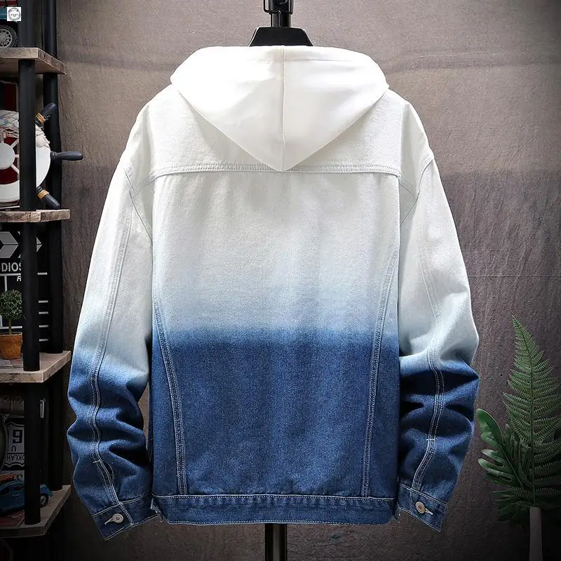 Мужская джинсовая куртка с градиентом отворотом двухцветная Свободная