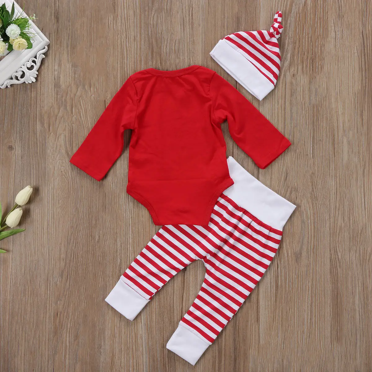 

2019 Brand New 3PCS Set Newborn Toddler Infant Baby Girl Boy Clothes Romper Long Sleeve Shirt Tops Pants Hat Santa Candy Outfits
