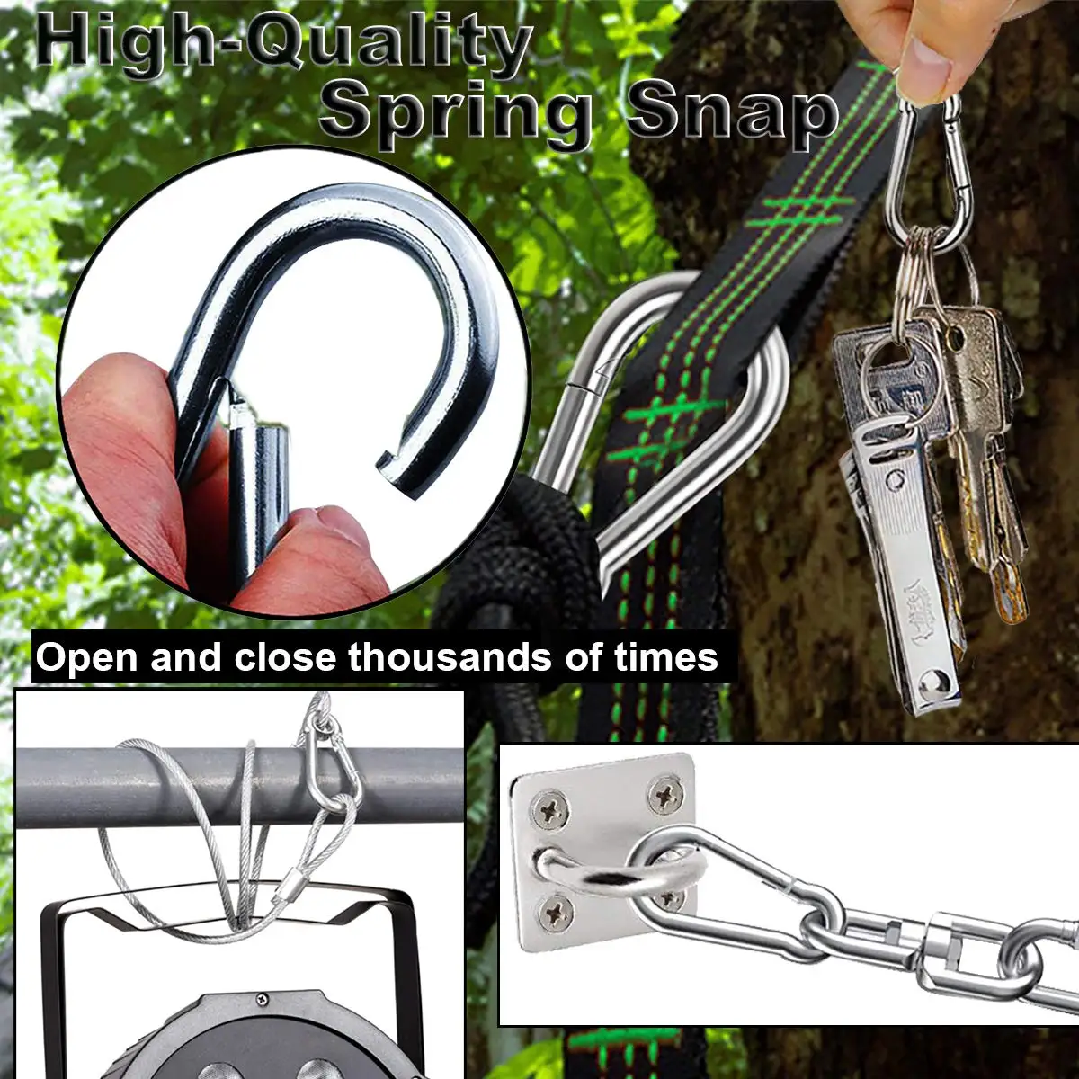 

10pcs Spring Snap Hook Stainless Steel Carabiner Steel Clips Keychain Heavy Duty Quick Link for Camping Hiking Travel BH