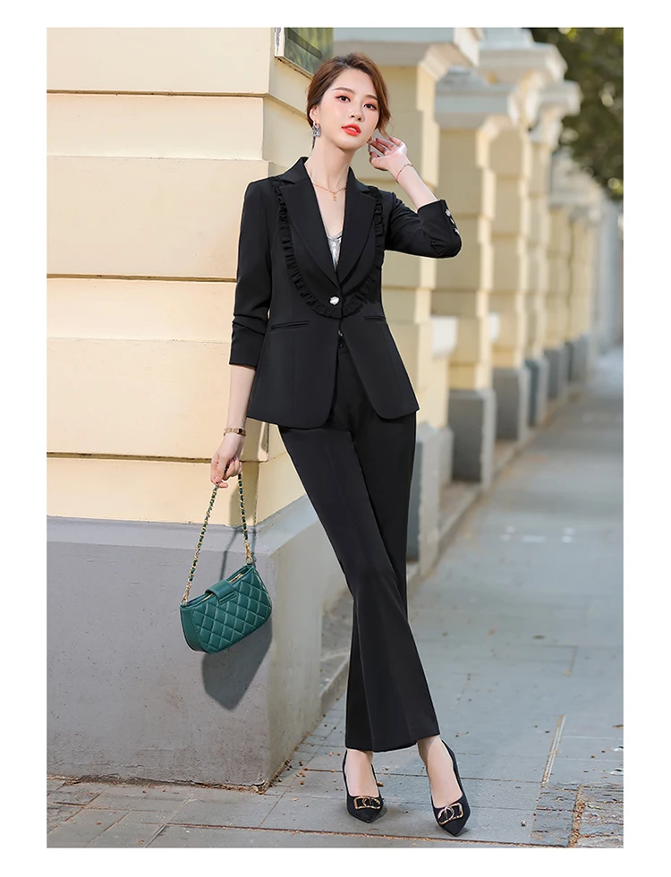 YUZACDWX Spring Autumn New black Womens Suits Blazer With Pants Two Piece Set Office Slim Elegant Work Wear enlarge