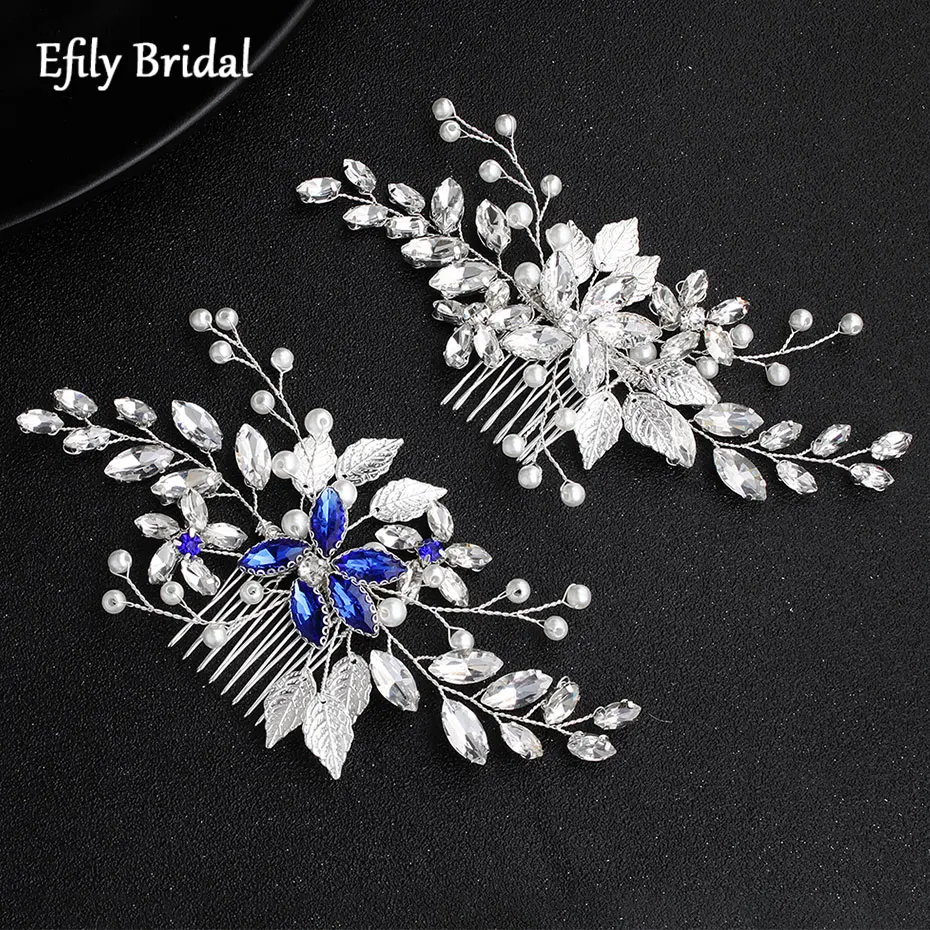 

Efily Silver Color Rhinestone Flower Wedding Hair Comb Pearl Bridal Headpiece for Women Bride Hair Accessories Bridesmaid Gift
