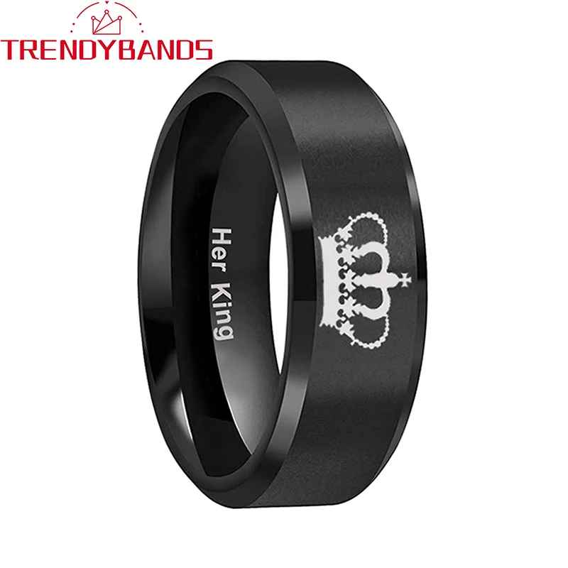 

8mm Black Laser Engraved Tungsten Carbide Engagement Rings Wedding Band For Men Women Matte Finish Beveled Edges Comfort Fit