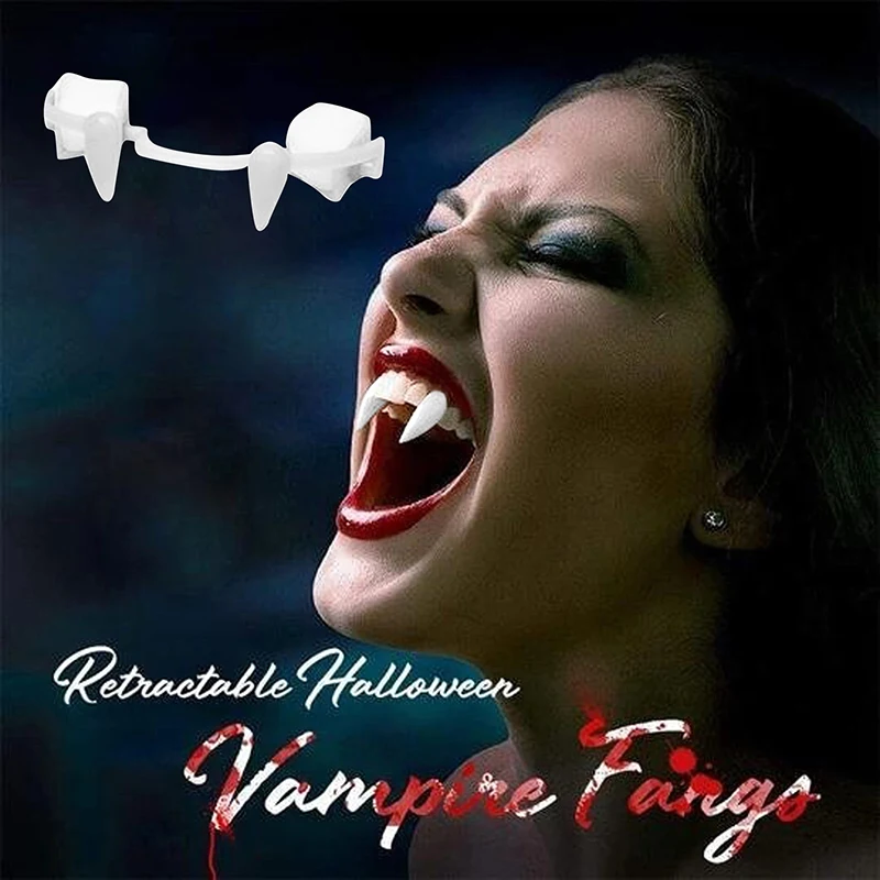 

Halloween Vampire Teeth Retractable Fake Teeth Easy Mount Horrific Dentures Zombie Teeth Cosplay Photo Props Favors DIY Decor