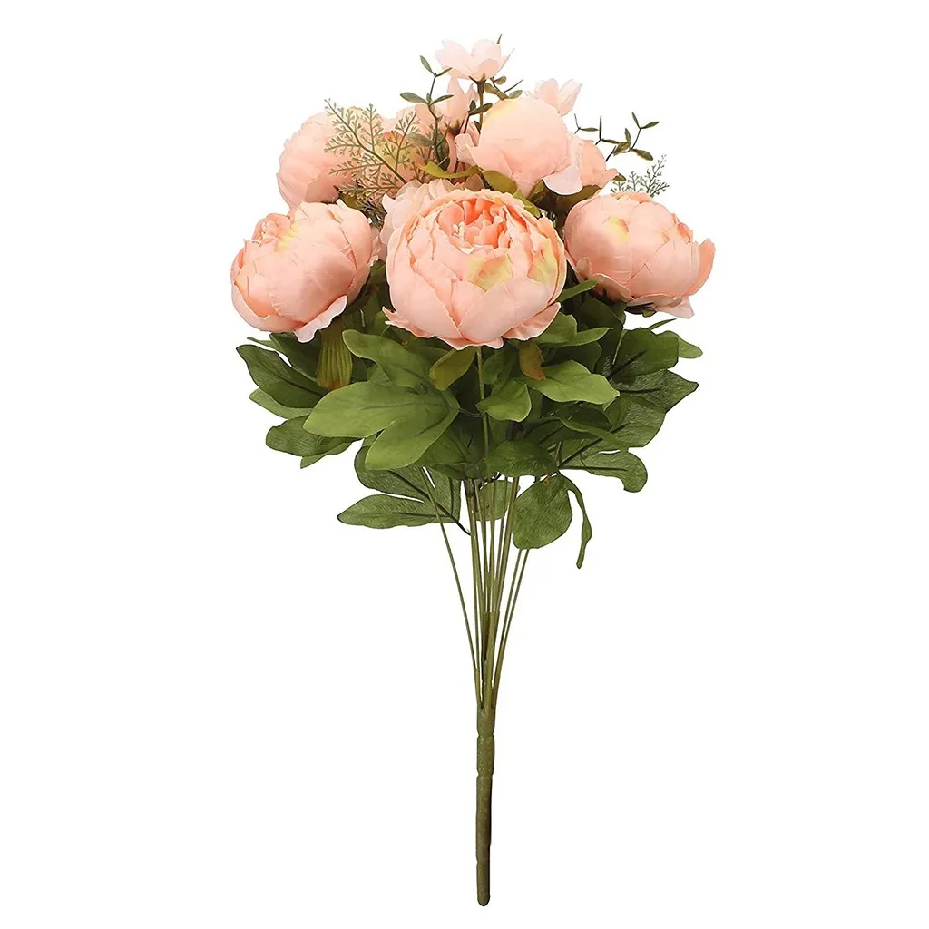 

1 Bouquet Vintage Artificial Peony Silk Flowers Bouquet For Decoration Diy Pompons Artificial Roses Flowers Mother's Day Gift