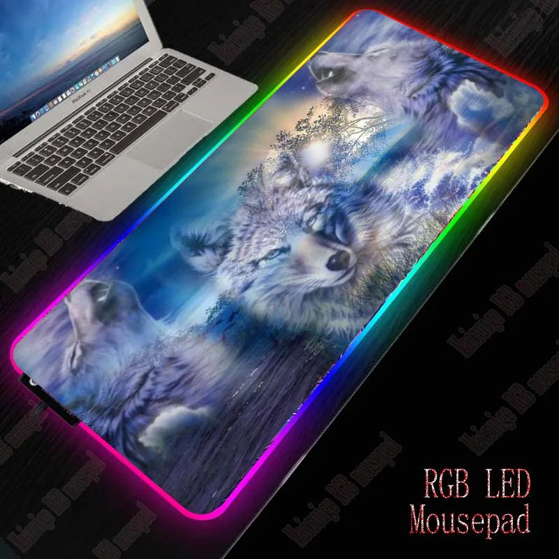 

XGZ Wolf RGB Computer Mousepad LED Backlight Gaming Mouse Pad Gamer Large Animal Mause Pad USB for Keyboard Mice PC Desk Mat