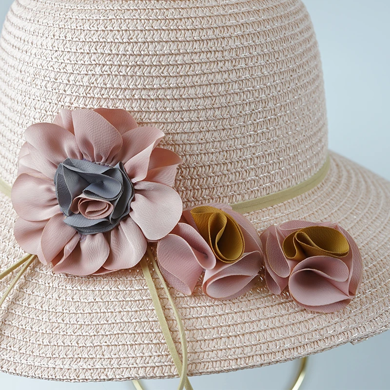 

2020 Floral New Summer Girl Women Wide Brim Beach Sun Hat Elegant Flower Breathable Straw Sun Hat UPF Protection
