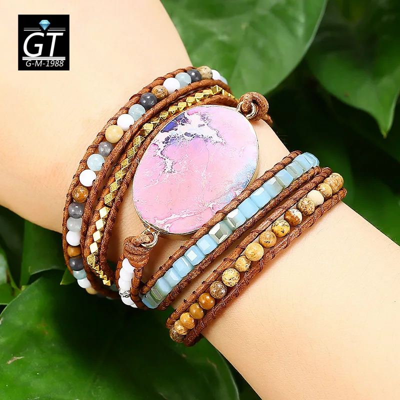 

Европейский и американский Ретро браслет из натурального морского камня, Плетеный богемный браслет ручной работы