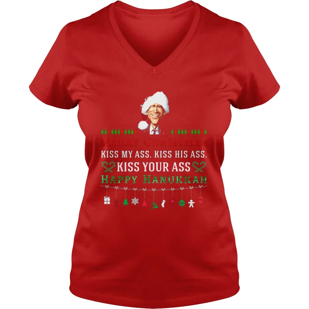 

Merry Christmas Kiss My Ass Happy Hanukkai Women's V-Neck T Shirt