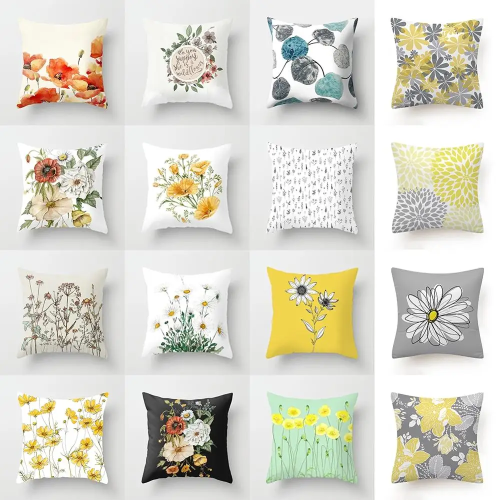 

New Flower Printing Pillow Case Sofa Living Room Bedroom Car Seat Office Soft Cushion Cover Home Decorative Pillowcases 45*45 Cm