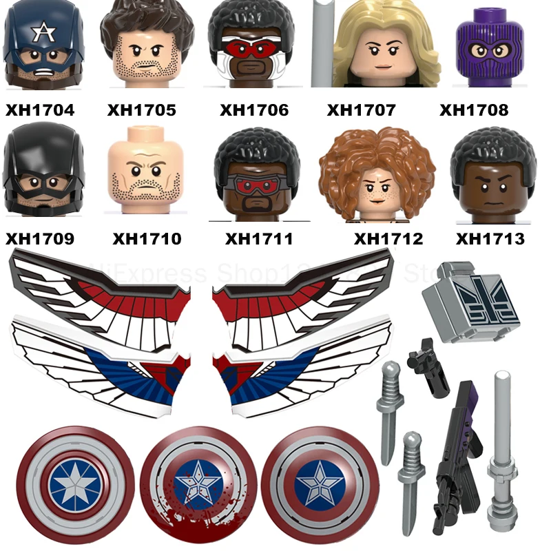 

2021 WM6115 Movie Series Captain Sam Bucky Soldier Black Woman Bricks Figures Heads Buiding Blocks Creative Toys For Kids X0313