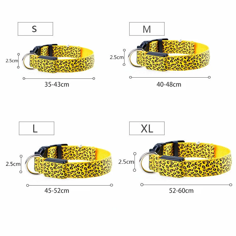 Светодиодный ошейник для собак Нейлоновый с зарядкой от usb леопардовым принтом