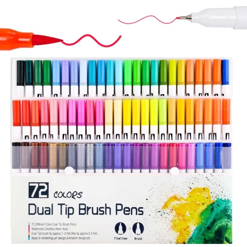 72 цвета воды Цвет Двойная кисть маркер ручка Fineliner Изобразительное искусство школьные маркеры принадлежности для цветной ing книги канцелярские принадлежности манга рисование