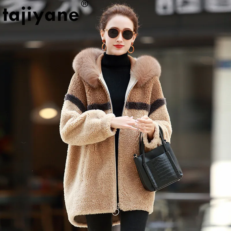 

Autumn Winter Coat Women Clothes 2021 Korean Vintage Fox Fur Collar Real Fur Coat Wool Jacket Sheep Shearling Suede Lining T3508