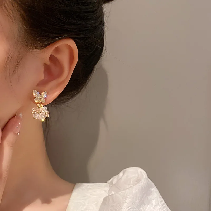 

Fashion new crystal diamond butterfly earrings earrings
