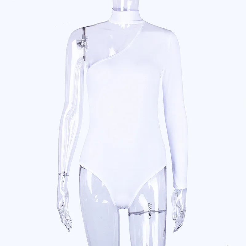 

Cotton Halter One Shoulder Sexy Bodysuit Women New Fashion 2021 Winter Spring Solid Bodycon Casual Long Sleeve Body