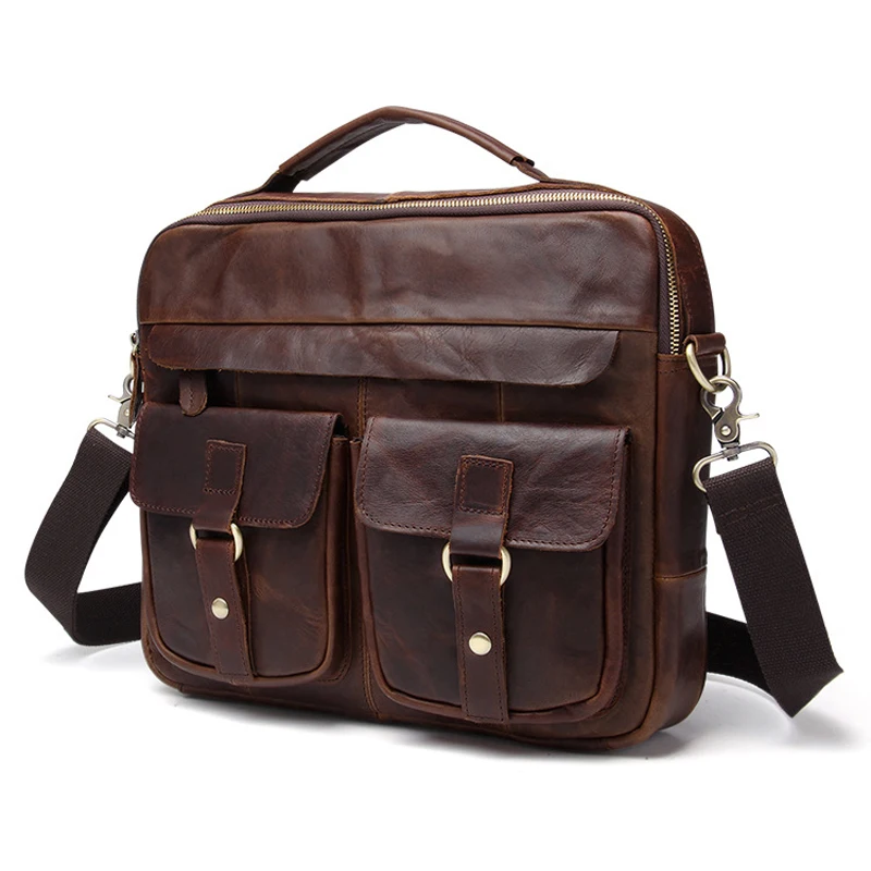Vintage Crazy Horse Leather Men Messenger bag Briefcase Business Computer Handbag Man Famous Brand Genuine Leather Shoulder Bag