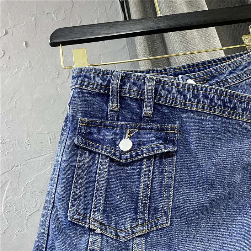 

High Waist Asymmetric Denim Short Jeans Culotte 2021 New Summer Korean Fashion Blue Women's Clothing for Women Shorts Hot Pants