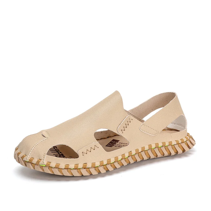 

Сандалии мужские кожаные с перфорацией, повседневные спортивные пляжные босоножки в римском стиле, для улицы, безопасность, лето, 2021