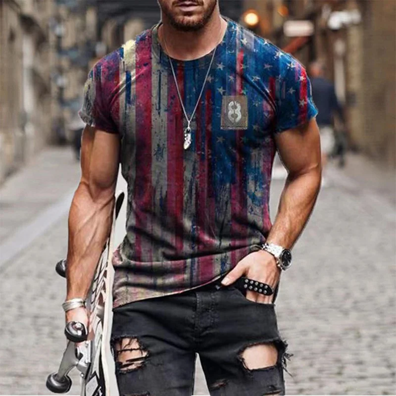 

2021 Fashion Men's Oversized T-Shirt Summer Short-Sleeved 3D Flag Printed Sports Fitness Shirt Loose And Breathable Streetwear