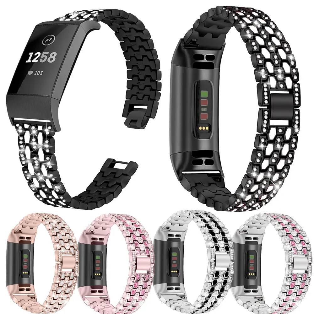 

Новый роскошный бриллиантовый ремешок для смарт-часов Fitbit Charge 3 для Fitbit Charge 4, пять бусин из цинкового сплава, три ряда, сменный ремешок