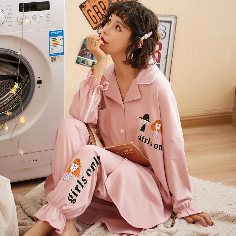 Новинка осенне зимняя одежда для сна комплект из 2 предметов женщин Хлопковая