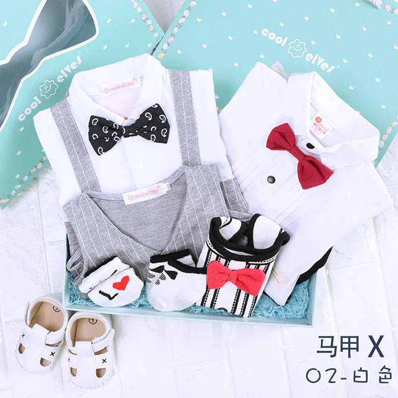 2 sets clothes in one box Newborn baby clothes cotton clothing gift summer jumpsuit kids 100 days birthday gift gentleman boy