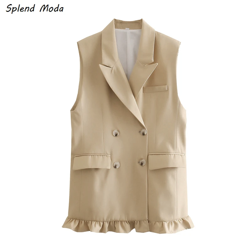 

Splend Moda Women Waistcoat Spring Autumn 2021 New Turn Down Collar Double-Breasted Loose Jacket Vest Ruffle Casual Fashion