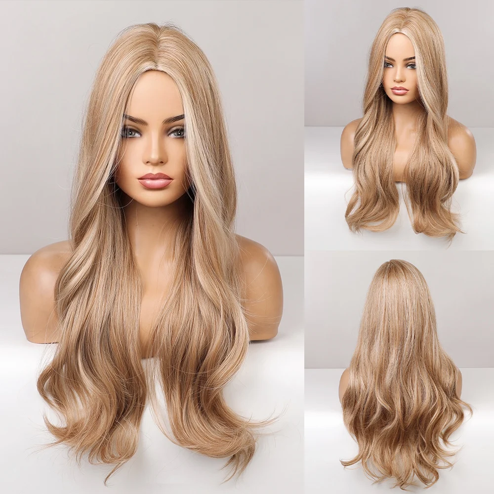 

BLONDE UNICORN Long Wavy Hair Wig Ombre Dark Brown Cosplay Daily Natural Synthetic Wig for Women Heat Resistant Fiber