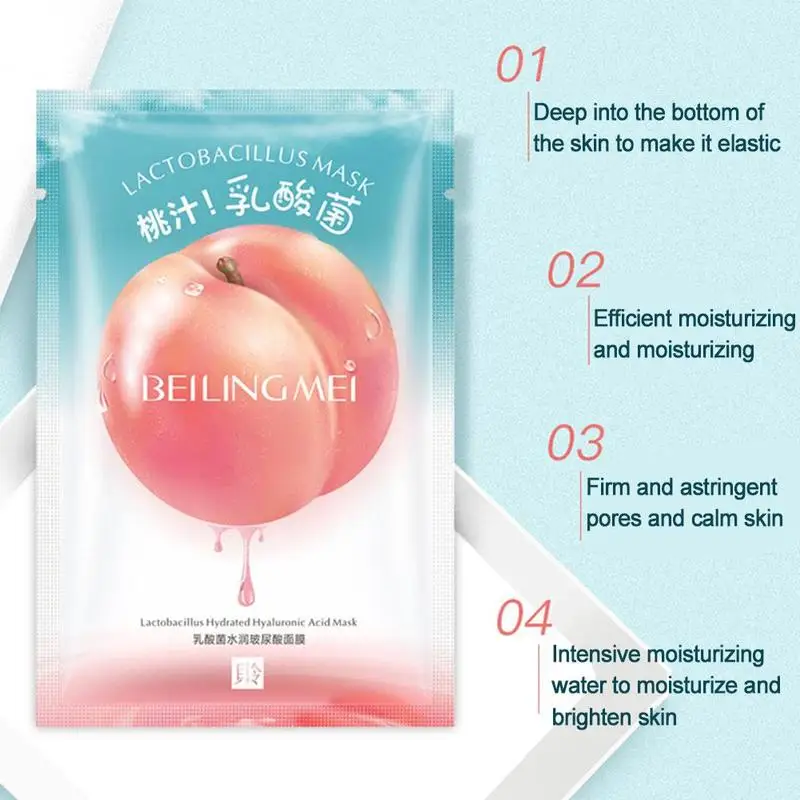 1pcs/10pcs Juicy Peach Moisturizing Face Mask Fresh Anti-acne Oil Control Lactic Acid Bacteria Hydrating Sheet Face Mask