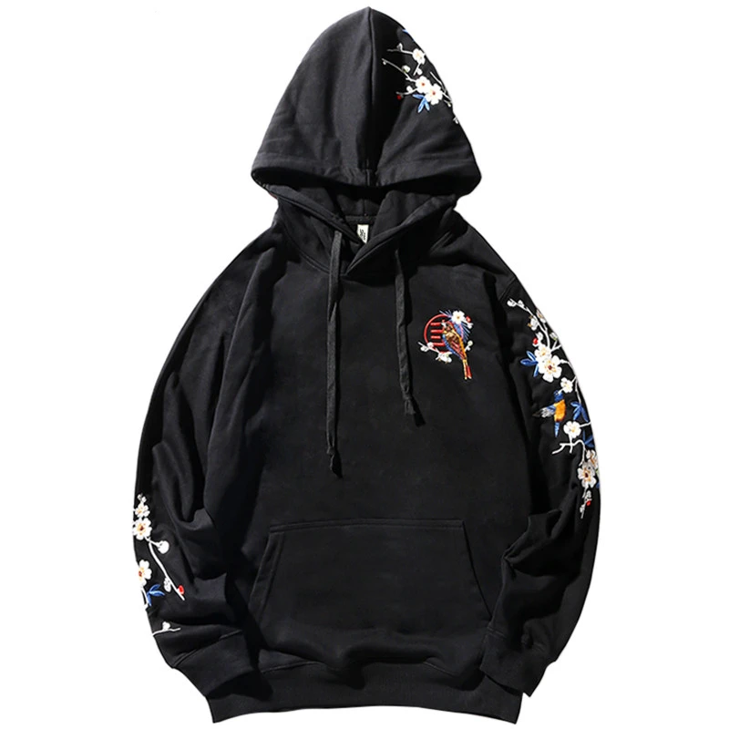 Мужская толстовка с капюшоном в стиле хип-хоп вышивкой сакуры Японская уличная